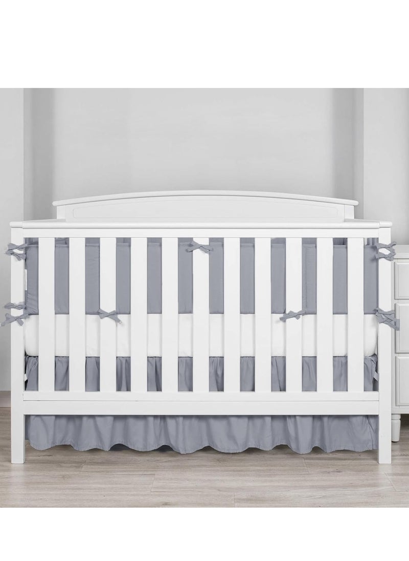 4Pcs Breathable Crib Bumper, Bed Guard for Toddlers, Breathable Mesh Cot Liner, Split Crib Protective Bumper, Portable Bed Rail with Handle, Anti-Collision Cotton Crib Liner, Soft Edge Protection