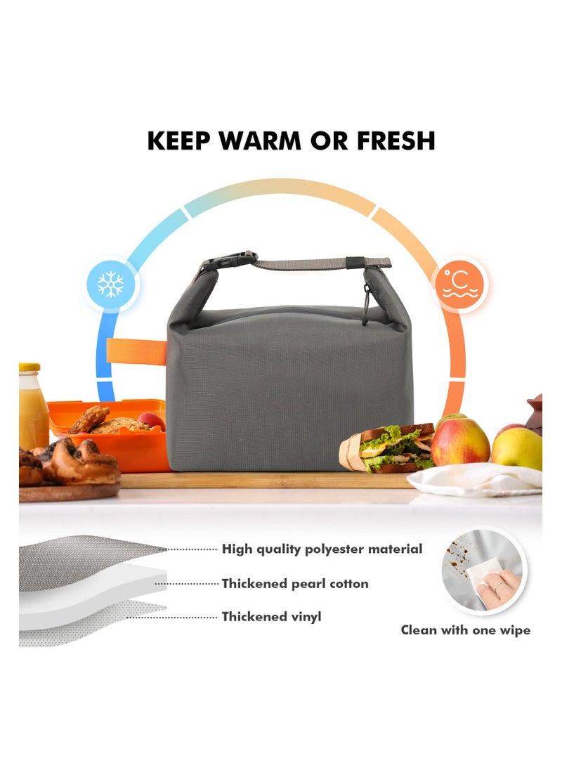 Lunch bag for Adult Women Men, Reusable High Capacity Lunch Tote Bags, Small Leakproof Cooler Food Lunch Containers, Lunch box for Work, Travel, Outdoor, School Picnic, One Size (Grey)