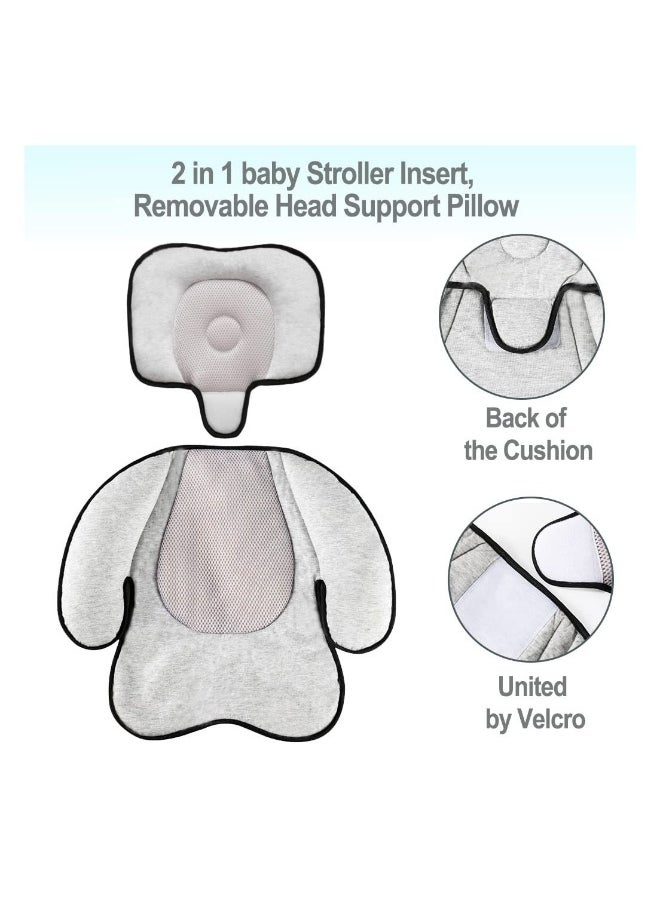 Baby Stroller Full Body Seat Cushion, Infant Head & Body Support Cushion, Toddler Extra Soft Seat Pad Neck Support, Baby Car Seat Insert for Newborn and Toddler 0-12 Month (Grey)