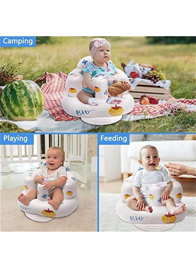 Durku Baby Inflatable Seat with Suction Cups for Babies 3 Months & Up, Baby Floor Seats for Sitting Up with Built in Air Pump, Blow Up Baby Chair for Infants (Pumpkin)
