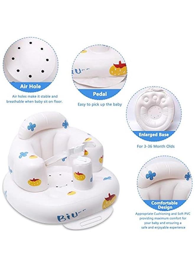 Durku Baby Inflatable Seat with Suction Cups for Babies 3 Months & Up, Baby Floor Seats for Sitting Up with Built in Air Pump, Blow Up Baby Chair for Infants (Pumpkin)
