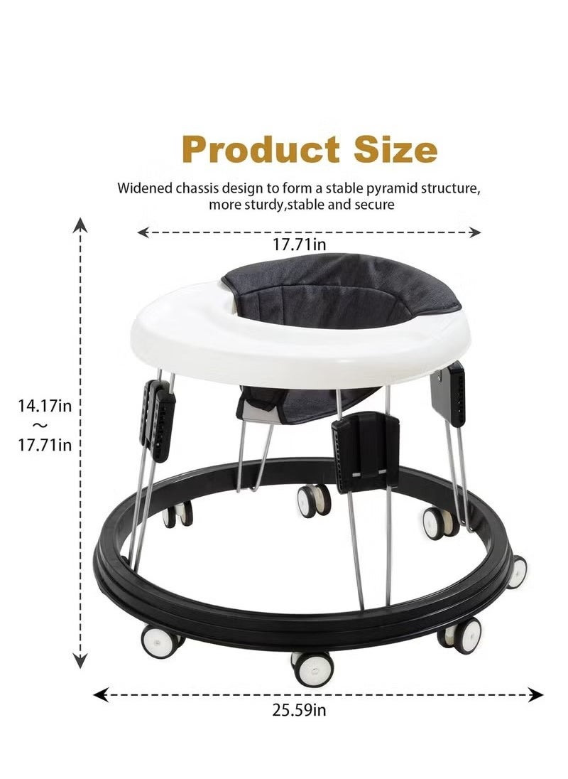 Baby Walker, Baby Walker Foldable Adjustable Height,Multi-Function Anti-Rollover Toddler Walker, 9 Heights Adjustable