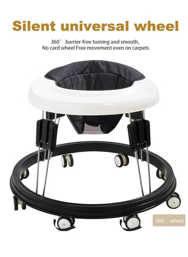 Baby Walker, Baby Walker Foldable Adjustable Height,Multi-Function Anti-Rollover Toddler Walker, 9 Heights Adjustable