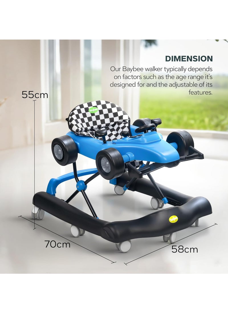 F1 2 in 1 Baby Walker for Kids, Foldable Kids Walker with 3 Position Adjustable Height, Musical Bar & Push Bar Activity Walker for Toddlers Walker for Baby Boy Girl 6 to 18 Months Blue