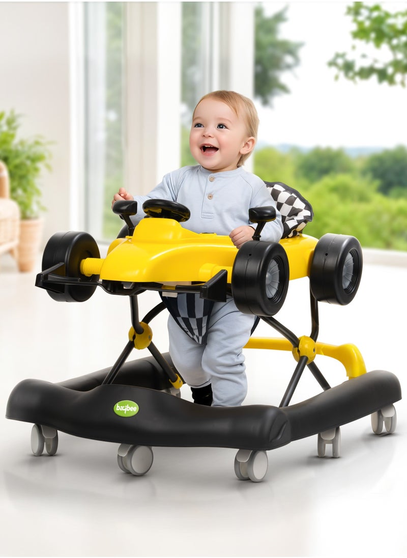 F1 2 in 1 Baby Walker for Kids, Foldable Kids Walker with 3 Position Adjustable Height, Musical Bar & Push Bar Activity Walker for Toddlers Walker for Baby Boy Girl 6 to 18 Months Yellow