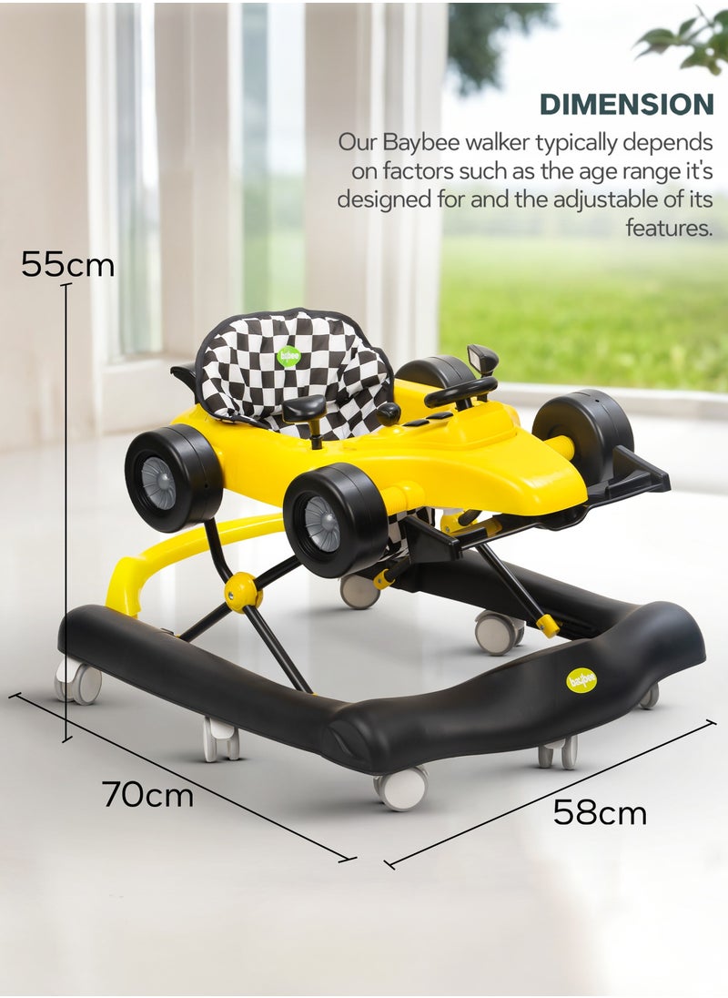 F1 2 in 1 Baby Walker for Kids, Foldable Kids Walker with 3 Position Adjustable Height, Musical Bar & Push Bar Activity Walker for Toddlers Walker for Baby Boy Girl 6 to 18 Months Yellow
