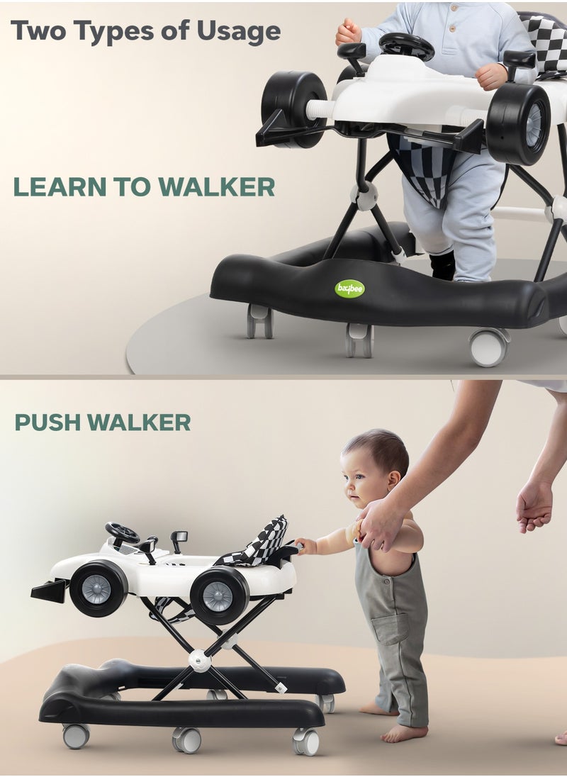 2 In 1 Baby Walker, Foldable Kids Walker With 3 Position Adjustable Height - White