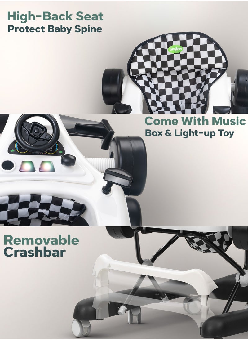 2 In 1 Baby Walker, Foldable Kids Walker With 3 Position Adjustable Height - White