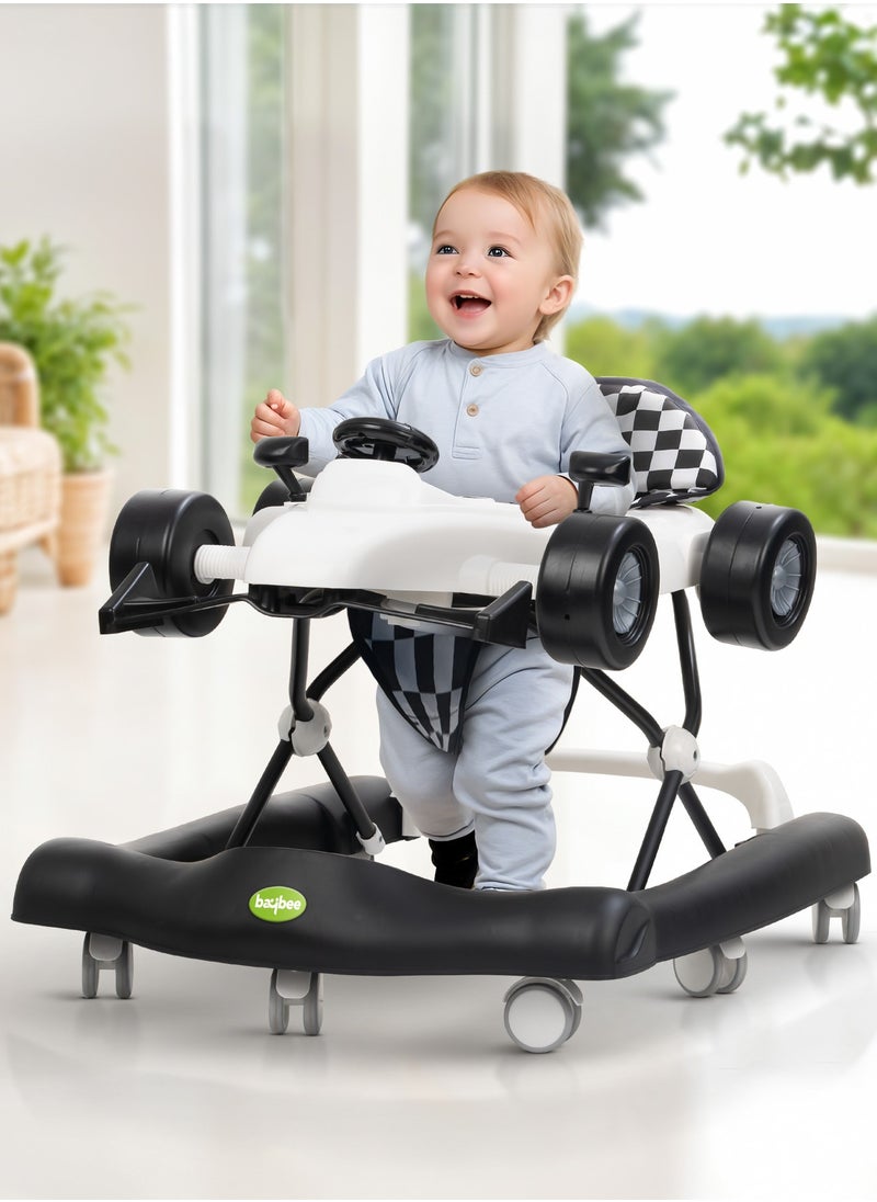 2 In 1 Baby Walker, Foldable Kids Walker With 3 Position Adjustable Height - White