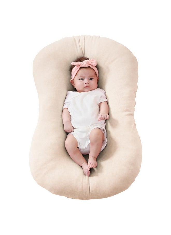 FUNUPUP Muslin Baby Lounger Cover Compatible with Snuggle Me Lounger, Infant Lounger Pillow Cover for Newborn, Removable Newborn Lounger Cover for Boys and Girls, Beige