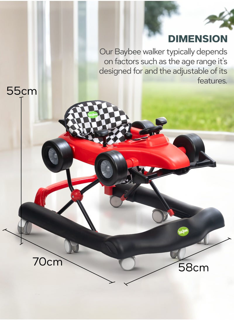 F1 2 in 1 Baby Walker for Kids, Foldable Kids Walker with 3 Position Adjustable Height, Musical Bar & Push Bar Activity Walker for Toddlers Walker for Baby Boy Girl 6 to 18 Months Red