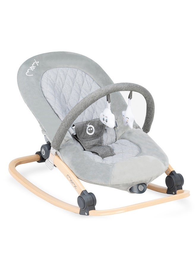 LUMIWOOD Lightweight Ergonomic Baby Rocker Bouncer, Modern Design, Anti-slip pad, Plays Melodies, Sensory Module, Colourful Pattern, Wooden Frame for 0+ Months, Grey