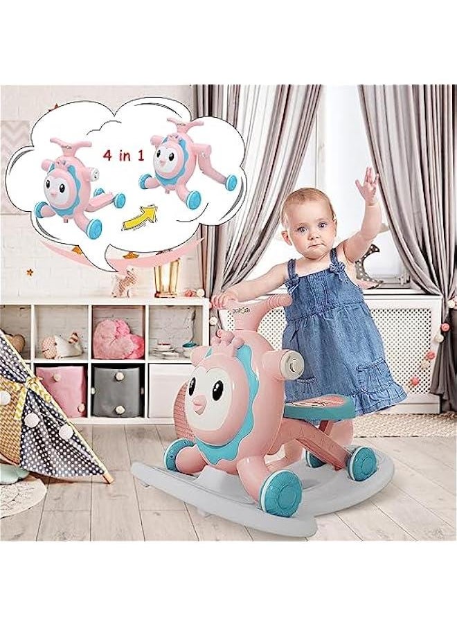 Baby Walker and Rocker, Learning Balance Walker, 4 in 1 Adjustable Walking Toy with Lights & Sounds –Multifunctional Activity walker and scooter| 8-30 Months Boys and Girls (Green) (Pink)