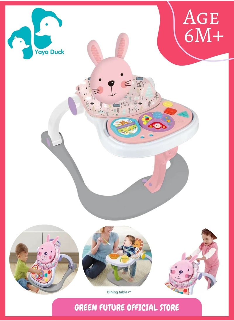 Baby Activity Walker with Wheels | Sit-to-Stand Infant Walker | Rabbit-Themed Interactive Learning Toy for Babies 6-18 Months - Pink