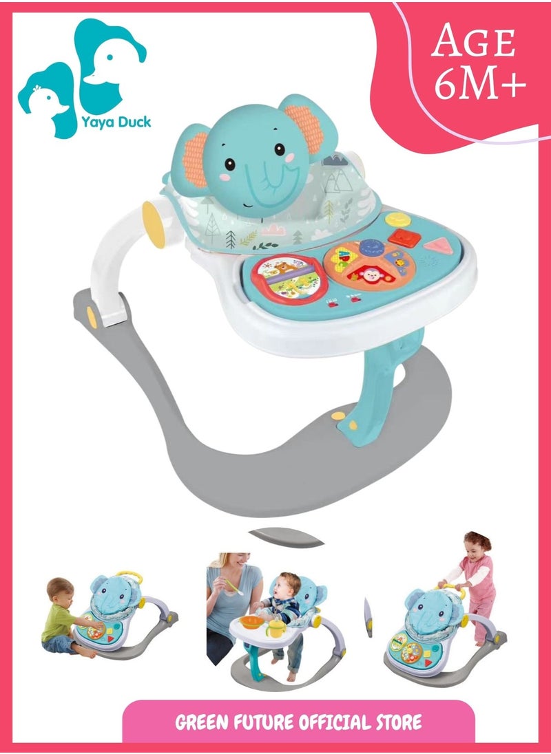 Baby Activity Walker with Wheels | Sit-to-Stand Infant Walker | Elephant-Themed Interactive Learning Toy for Babies 6-18 Months - Blue