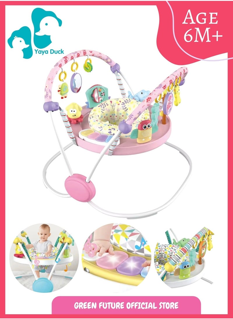 Baby Jumper Activity Center | Infant Center Bouncer Seat | 360-Degree Rotating Musical Activity Center with Hanging Toys, Music & Lights - Pink