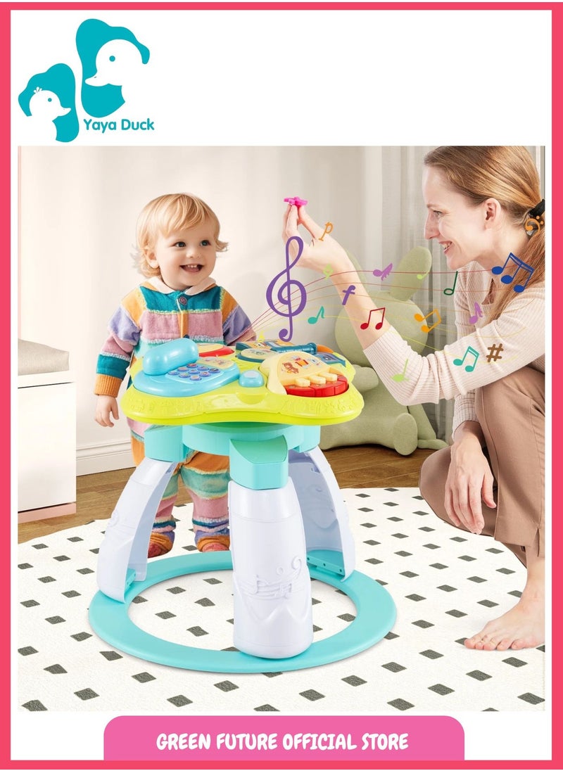 Baby Educational Activity Walker Center | 3-in-1 Baby Rotating Gaming Chair, Stationary Activity Table & Floor Playset | Musical Toy with Lights & Sounds - Green