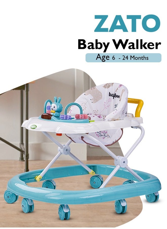 Zato Baby Walker for Kids, Foldable Kids Walker with 3 Position Adjustable Height & Musical Toy Bar Activity Walker for Toddlers Walker for Baby Boy Girl 6 to 18 Months Green