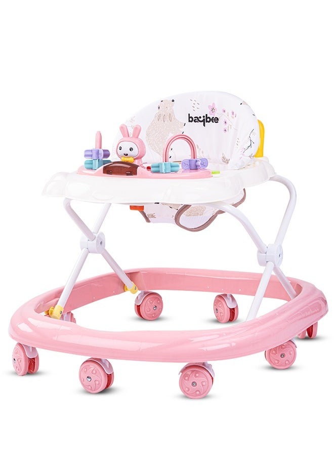 Baybee Zato Baby Walker for Kids, Foldable Kids Walker with 3 Position Adjustable Height & Musical Toy Bar Activity Walker for Toddlers Walker for Baby Boy Girl 6 to 18 Months Pink