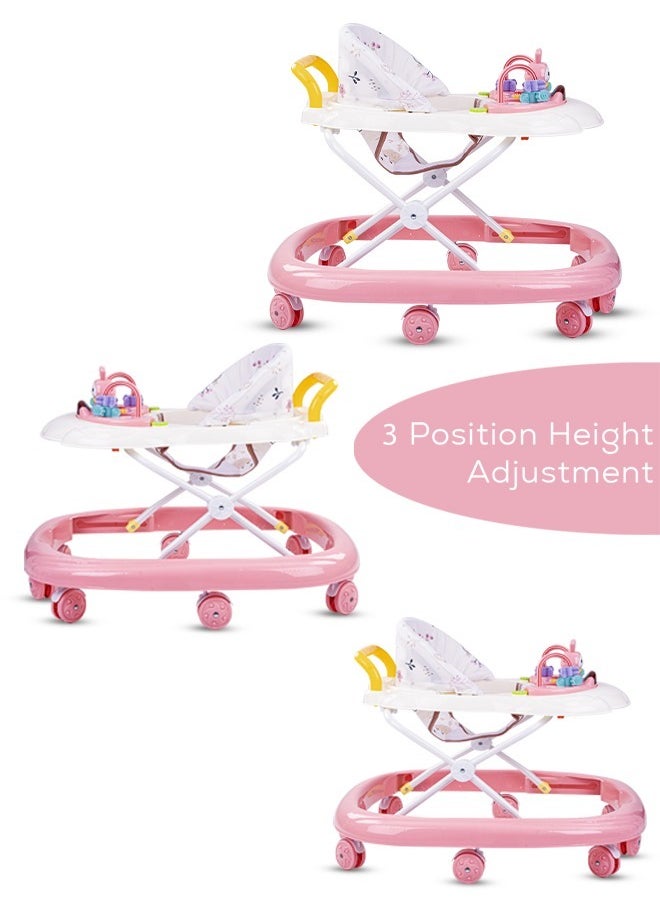 Baybee Zato Baby Walker for Kids, Foldable Kids Walker with 3 Position Adjustable Height & Musical Toy Bar Activity Walker for Toddlers Walker for Baby Boy Girl 6 to 18 Months Pink