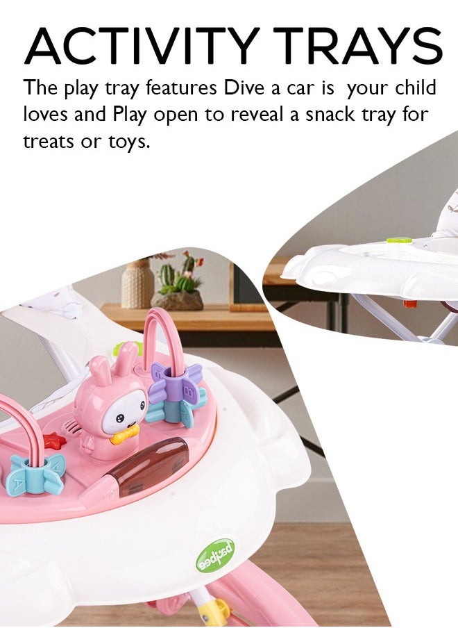 Baybee Zato Baby Walker for Kids, Foldable Kids Walker with 3 Position Adjustable Height & Musical Toy Bar Activity Walker for Toddlers Walker for Baby Boy Girl 6 to 18 Months Pink