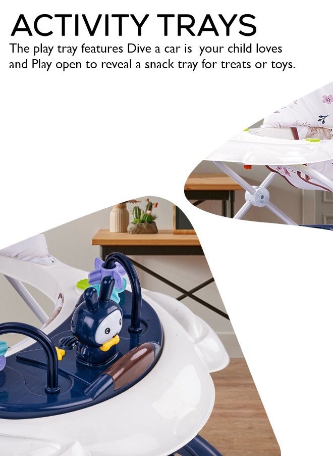 Zato Baby Walker for Kids, Foldable Kids Walker with 3 Position Adjustable Height & Musical Toy Bar Activity Walker for Toddlers Walker for Baby Boy Girl 7 to 18 Months Dark Blue