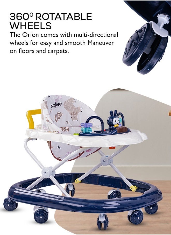 Zato Baby Walker for Kids, Foldable Kids Walker with 3 Position Adjustable Height & Musical Toy Bar Activity Walker for Toddlers Walker for Baby Boy Girl 7 to 18 Months Dark Blue