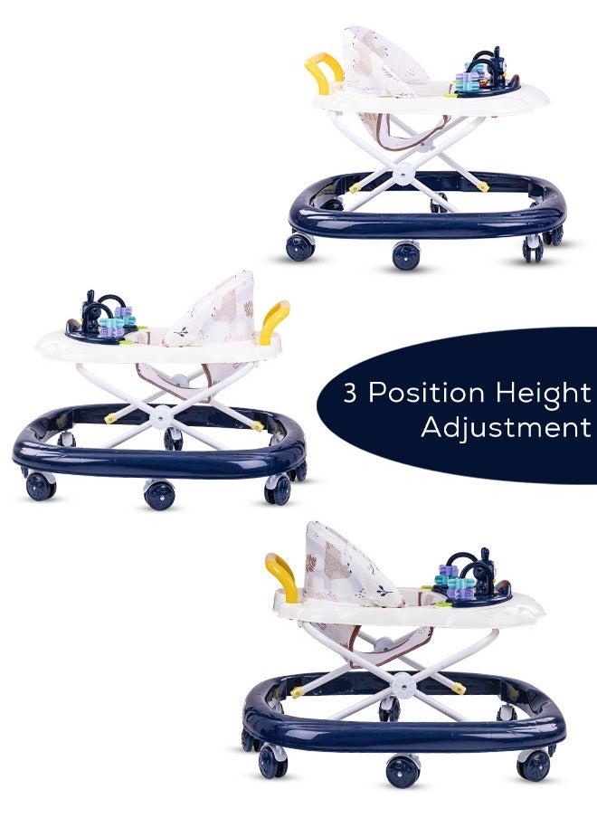 Zato Baby Walker for Kids, Foldable Kids Walker with 3 Position Adjustable Height & Musical Toy Bar Activity Walker for Toddlers Walker for Baby Boy Girl 7 to 18 Months Dark Blue