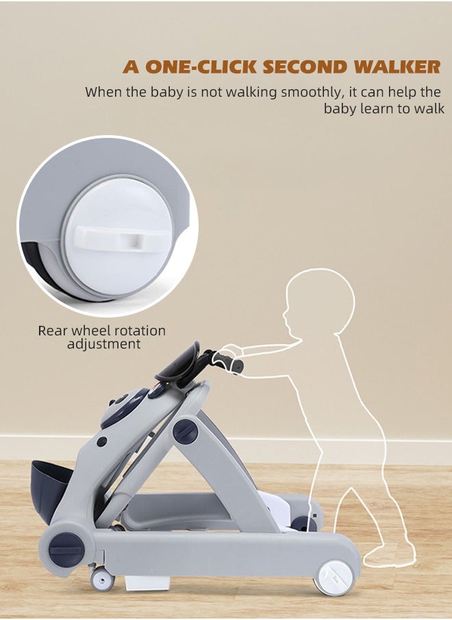 3 In 1 Anti Rollover Baby Walker Baby Push Walker for Girls and Boys Seated and Walk Behind Infant Walkers Foldable Baby Walker with Wheels Baby Activity Center with Height Adjustable For Toddler 6 to 24 Months