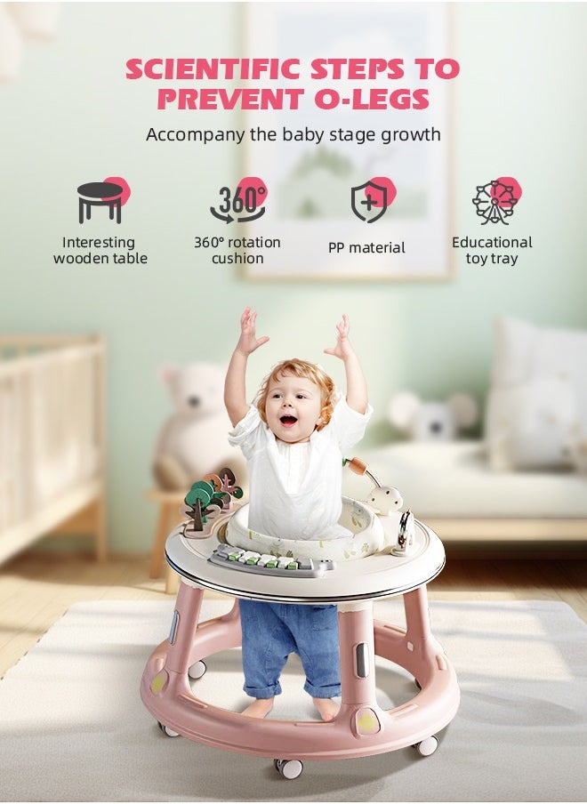 5 In 1 Walker Baby Boy Girl 6 to 24 Months Foldable Baby Walker with Wheels Sit to Stand Baby Activity Center for Toddler Infant with Foot Pads Baby Standing Walker with Bouncer Learning Stroller Mode
