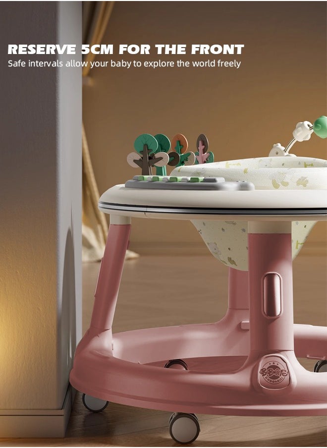 5 In 1 Walker Baby Boy Girl 6 to 24 Months Foldable Baby Walker with Wheels Sit to Stand Baby Activity Center for Toddler Infant with Foot Pads Baby Standing Walker with Bouncer Learning Stroller Mode