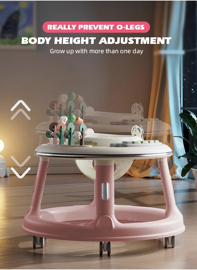 5 In 1 Walker Baby Boy Girl 6 to 24 Months Foldable Baby Walker with Wheels Sit to Stand Baby Activity Center for Toddler Infant with Foot Pads Baby Standing Walker with Bouncer Learning Stroller Mode