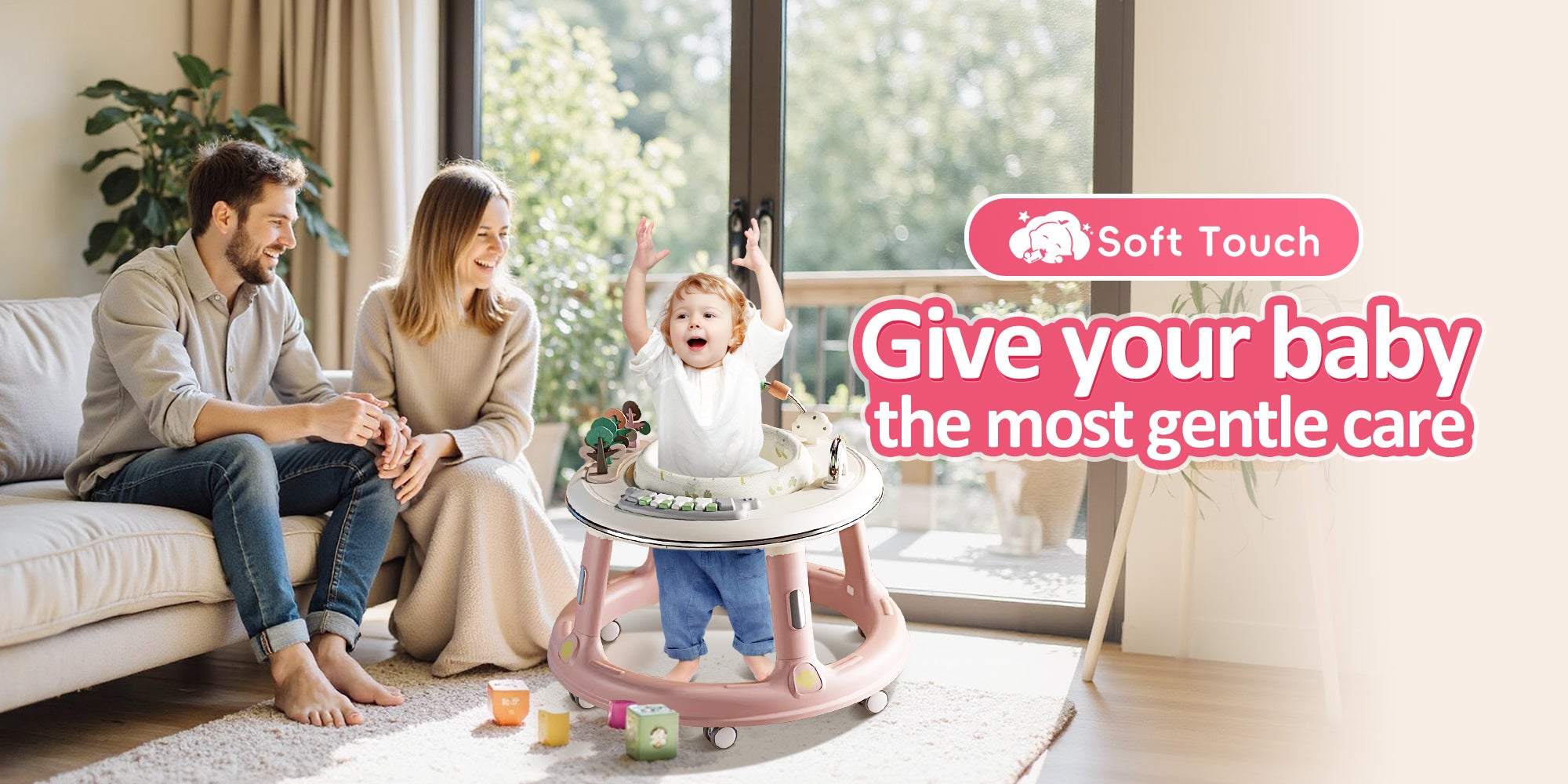 5 In 1 Walker Baby Boy Girl 6 to 24 Months Foldable Baby Walker with Wheels Sit to Stand Baby Activity Center for Toddler Infant with Foot Pads Baby Standing Walker with Bouncer Learning Stroller Mode