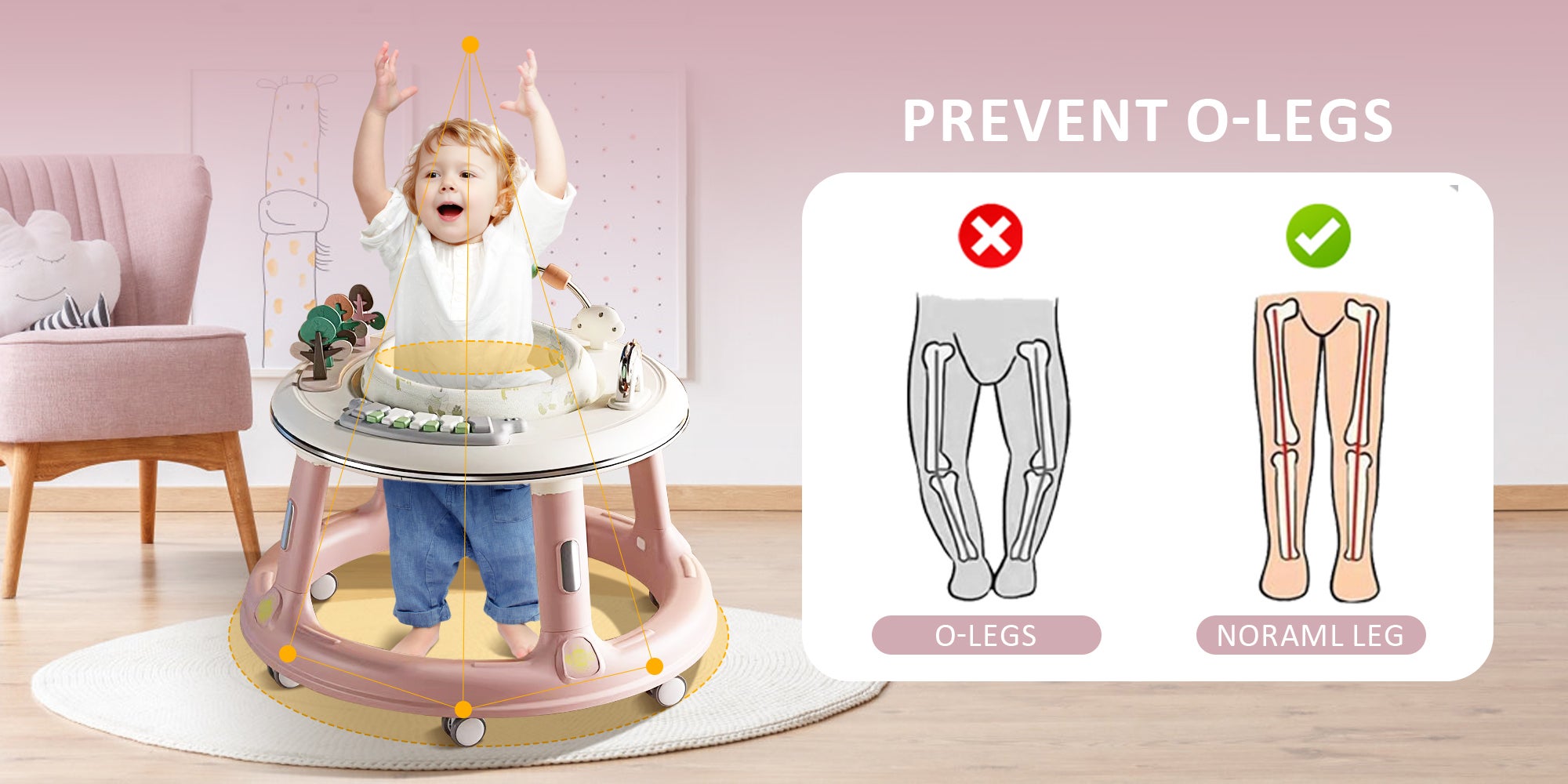 5 In 1 Walker Baby Boy Girl 6 to 24 Months Foldable Baby Walker with Wheels Sit to Stand Baby Activity Center for Toddler Infant with Foot Pads Baby Standing Walker with Bouncer Learning Stroller Mode
