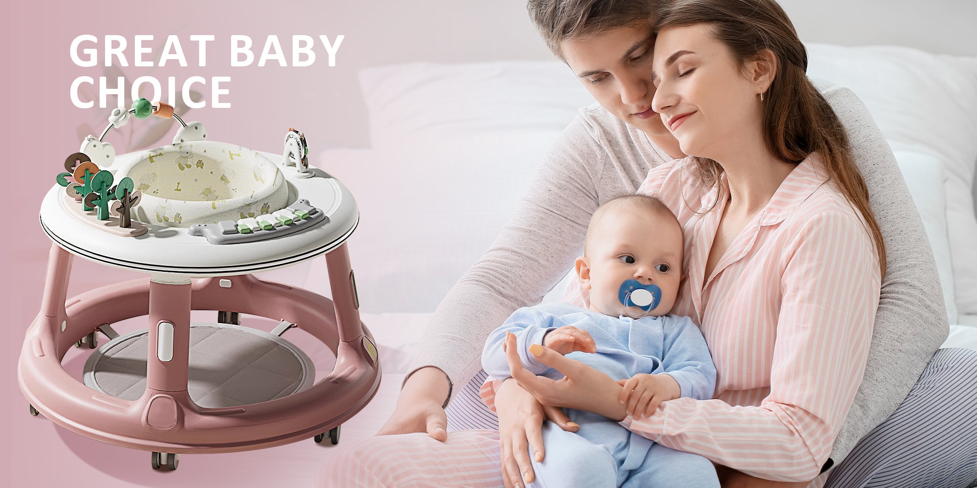 5 In 1 Walker Baby Boy Girl 6 to 24 Months Foldable Baby Walker with Wheels Sit to Stand Baby Activity Center for Toddler Infant with Foot Pads Baby Standing Walker with Bouncer Learning Stroller Mode
