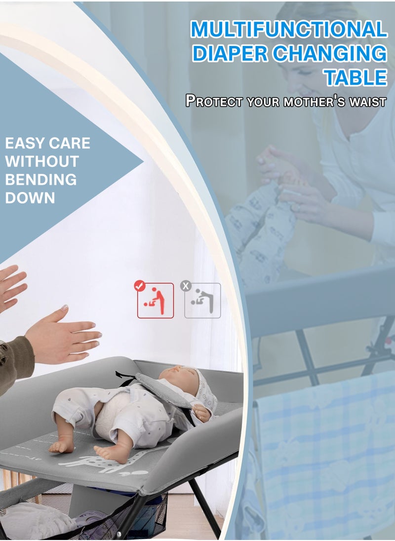 Foldable Baby Changing Table with Wheels, Adjustable Heights, Waterproof Oxford Cloth, Portable Nursery Organizer with Storage Rack – Durable, Space-Saving Diaper Changing Station for Newborns and Infants, Multi-Functional, Sturdy Frame, Adjustable Height, Easy to Clean, Lockable Wheels, Baby Massage Table, Safe & Comfortable Changing Surface