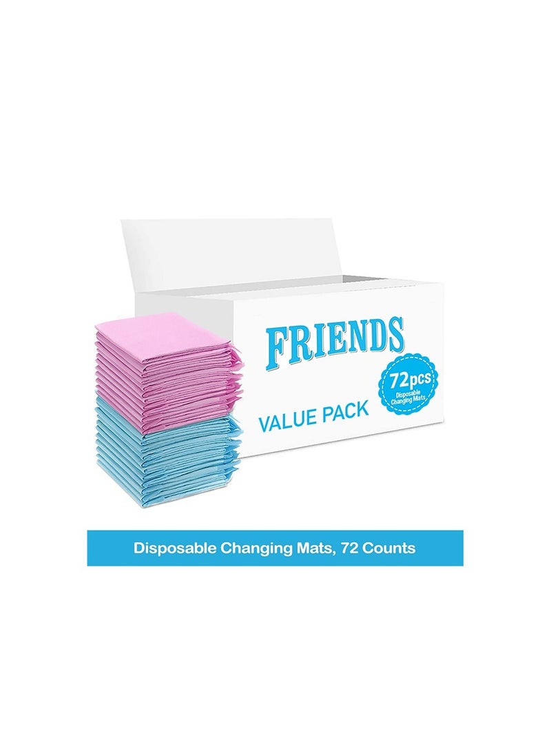 Friends Disposable Changing Mats, 72 Counts, Soft Waterproof Mat, Portable Leak Proof Changing Mat, New Mom Leak-Proof Under pad, Mattress Table Protector Pad