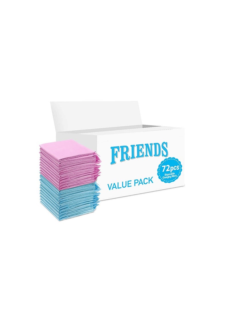 Friends Disposable Changing Mats, 72 Counts, Soft Waterproof Mat, Portable Leak Proof Changing Mat, New Mom Leak-Proof Under pad, Mattress Table Protector Pad