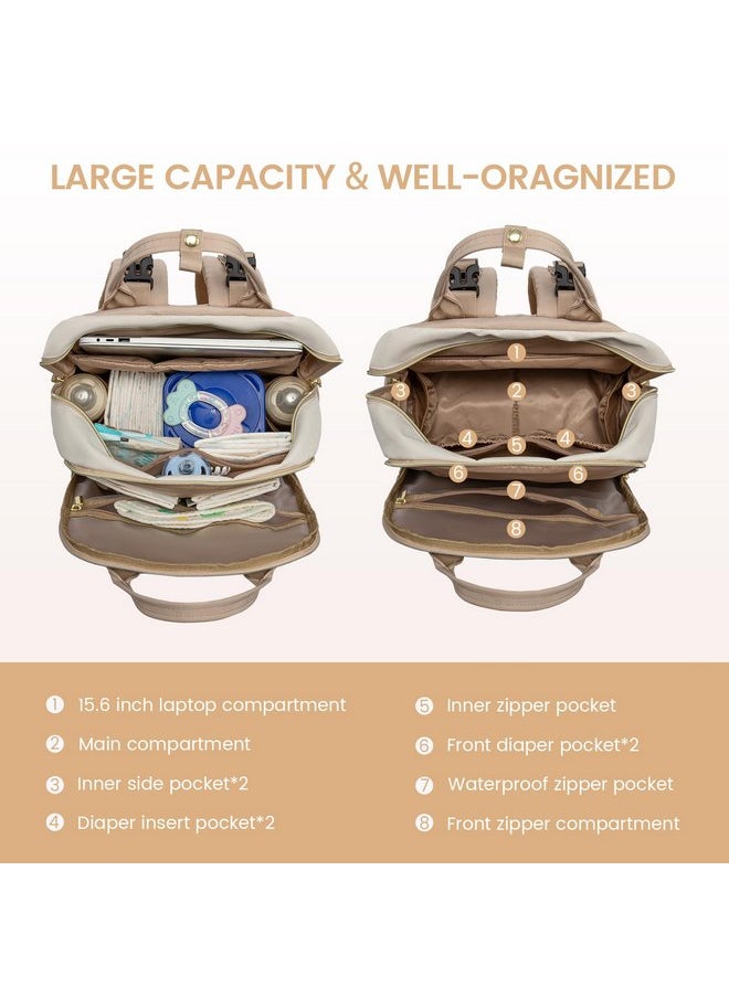 LOVEVOOK Diaper Bag Backpack, Baby Bag with Changing Pad, Large Diaper Backpack Boy Girl, Waterproof Baby Registry Bag for Mom Dad with Stroller Buckles, Beige-khaki