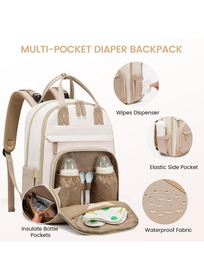 LOVEVOOK Diaper Bag Backpack, Baby Bag with Changing Pad, Large Diaper Backpack Boy Girl, Waterproof Baby Registry Bag for Mom Dad with Stroller Buckles, Beige-khaki