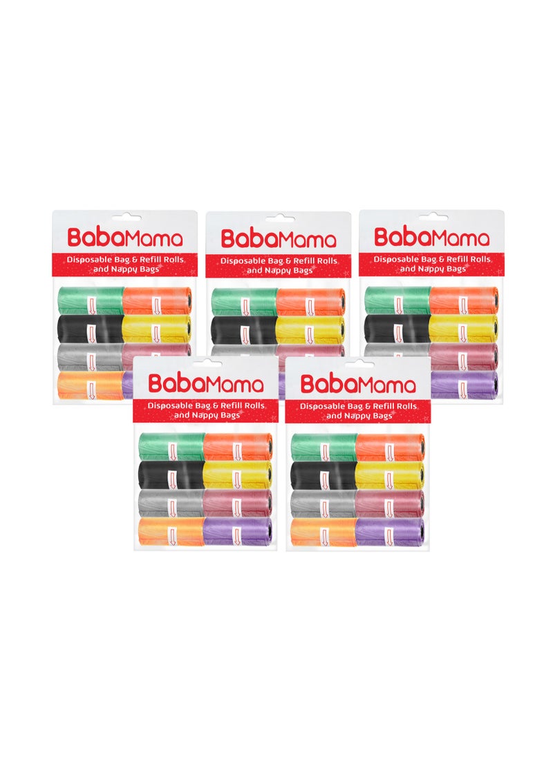 BabaMama Bag and Refill 8 Rolls Pack of 5-800 Bags, Baby Nappy bag, Pet waste bag, Scented Diaper bag, Trash bag, Garbage bag, Colorful Plastic bag, sacks