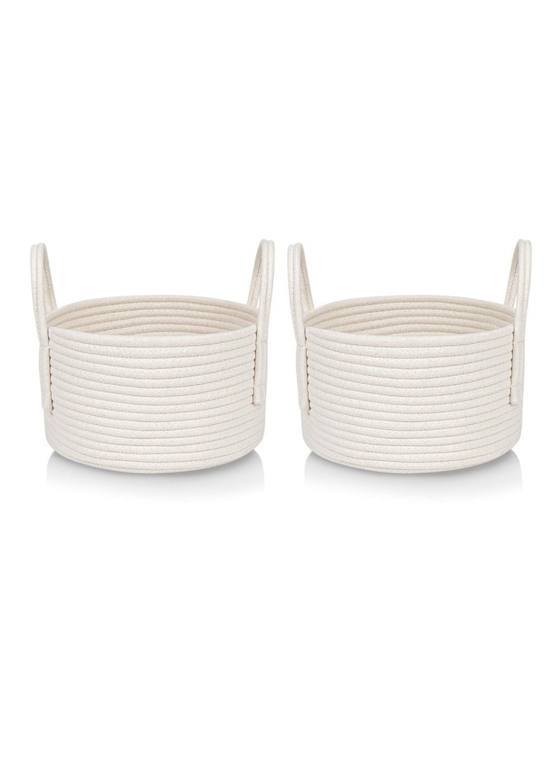 Small Cotton Rope Storage Basket 2 Pack Cute Small Baby Nursery Baskets Bin Cat Toys Storage Basket Soft Woven Baskets Set 2 Cube Organizer Basket Bin, Off White Basket Home Decor 9.5x5.51