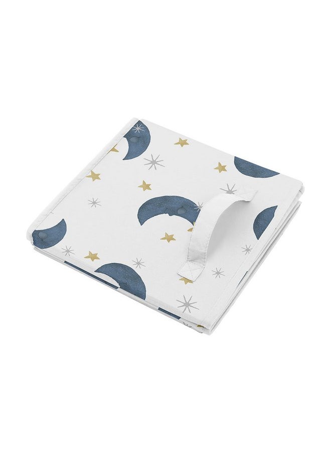 Sweet Jojo Designs Moon and Star Foldable Fabric Storage Cube Bins Boxes Organizer Toys Kids Baby Children's - Set of 2 - Navy Blue and Gold Watercolor Celestial Sky Gender Neutral Outer Space Galaxy