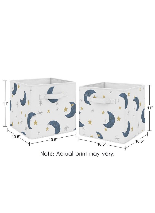 Sweet Jojo Designs Moon and Star Foldable Fabric Storage Cube Bins Boxes Organizer Toys Kids Baby Children's - Set of 2 - Navy Blue and Gold Watercolor Celestial Sky Gender Neutral Outer Space Galaxy