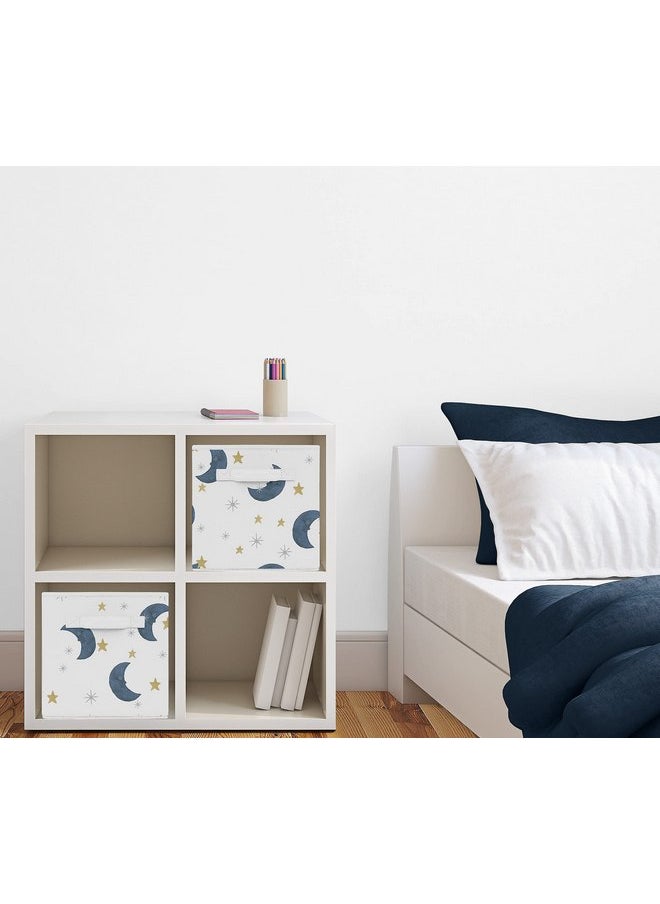 Sweet Jojo Designs Moon and Star Foldable Fabric Storage Cube Bins Boxes Organizer Toys Kids Baby Children's - Set of 2 - Navy Blue and Gold Watercolor Celestial Sky Gender Neutral Outer Space Galaxy