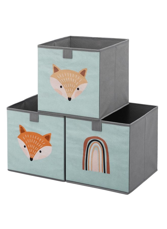 Navaris Kids Storage Cubes Set of 3 - Kids Cube Fabric Organizer Storage Bins - Foldable Cloth Cube for Childrens Bedroom Baby Nursery - Book Toy Bin Cubby Storage - Green