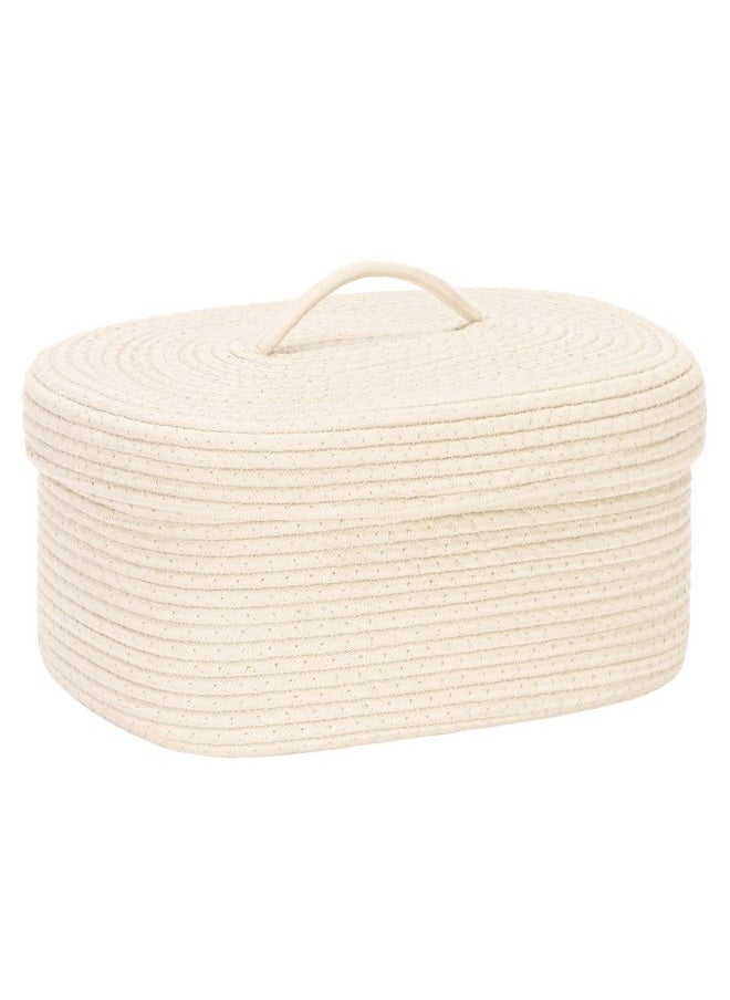 Sea Team Oval Cotton Rope Storage Basket with Lid, Lidded Woven Storage Bin, Nursery Storage Container, Diaper Caddy, Baby Shower Basket, Box, Organizer, 15 x 11 x 6.5 Inches (Medium, Cream)