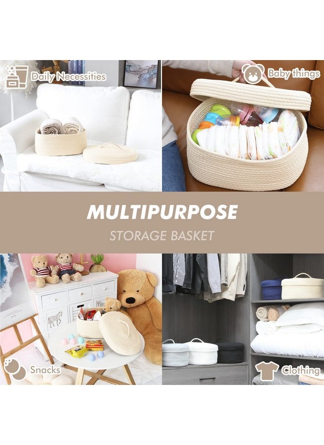 Sea Team Oval Cotton Rope Storage Basket with Lid, Lidded Woven Storage Bin, Nursery Storage Container, Diaper Caddy, Baby Shower Basket, Box, Organizer, 15 x 11 x 6.5 Inches (Medium, Cream)