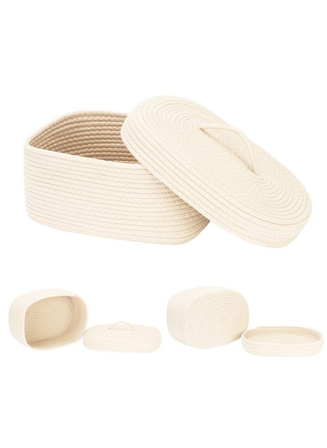 Sea Team Oval Cotton Rope Storage Basket with Lid, Lidded Woven Storage Bin, Nursery Storage Container, Diaper Caddy, Baby Shower Basket, Box, Organizer, 15 x 11 x 6.5 Inches (Medium, Cream)