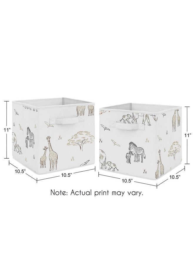 Sweet Jojo Designs Jungle Safari Animals Foldable Fabric Storage Cube Bins Boxes Organizer Toys Baby Taupe Black and White Gender Neutral Elephant Giraffe Wildlife Adventure Zebra Serengeti - Set of 2